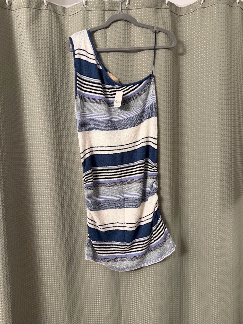 Free People One-Shoulder Striped Dress in Navy and White